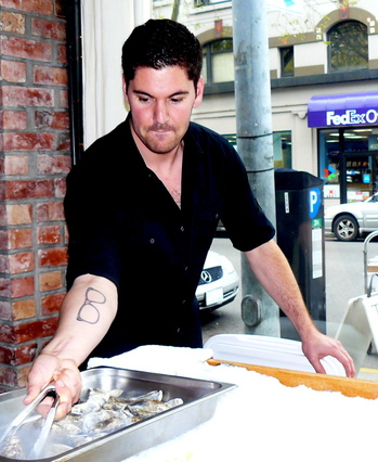 Scott dips oysters in liquid nitrogen.JPG